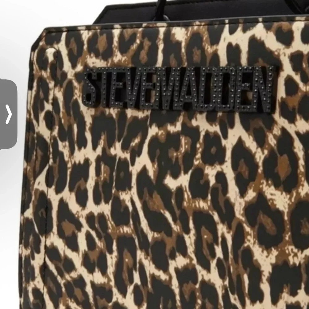 NWT STEVE MADDEN Bevelyn LEOPARD SATCHEL CROSSBODY‎ BAG Black RHINESTONE TIKTOK
